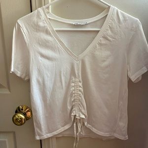 Zara white shirred t-shirt